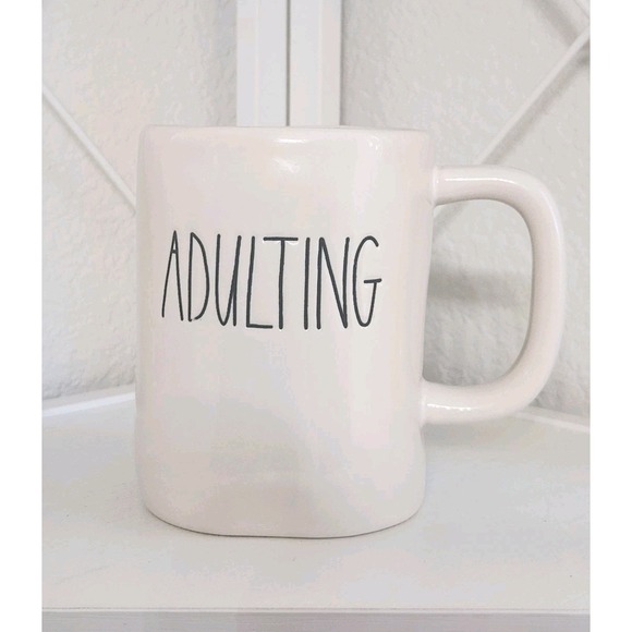 Rae Dunn "ADULTING" Coffee Mug Cup White Magenta Artisan Collection - Picture 1 of 6